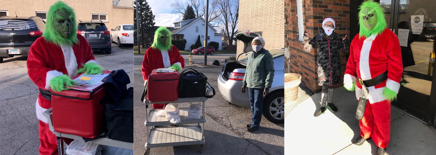 Man Dressed As The Grinch Delivering Meals On Wheels